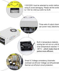 Beefy 12V Power Supply 25A 300W Universal Switching Adapter showing internal design and output channels