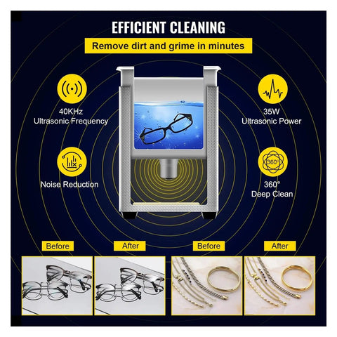 Premium Ultrasonic Cleaner And Compact Dishwasher Deploying 40Khz Cavitation To Strip Stubborn Grease Dirt And Grime From Kitchen Ware Glass And Tools Rapidly No Sweat Scrubbing Required Solid Pick For Busy Families, showing ultrasonic cleaner in action cleaning glasses and jewelry.