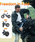 Man folding Klein Blue Folding Fat Tire Electric Bike for Adults With 1500W Peak Motor into car trunk, showing folding process