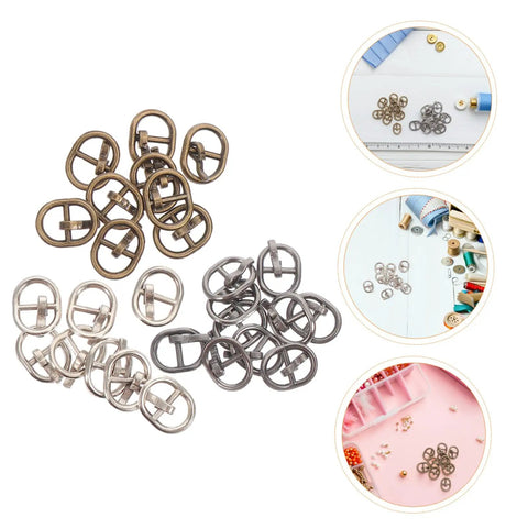 Handy Mini Buckle Sewing Kit 150 Piece Set for Doll Clothes and DIY Craft Projects, alloy single prong belt fasteners displayed.