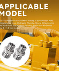 Front view of two silver hydraulic hose thread connectors for mini excavator attachments