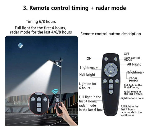 Heavy Duty Solar Outdoor Lights 50W To 300W Led Flood With Motion Sensor And Remote Control IP66 Waterproof remote control setup guide.