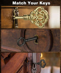 26 Key Universal Skeleton Key Set for Antique Dresser Cabinets featuring ornate brass and black keys in vintage locks.