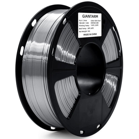 GIANTARM silk silver PLA filament on 1kg spool, 1.75mm diameter, +/-0.03mm dimensional accuracy, vacuum packed