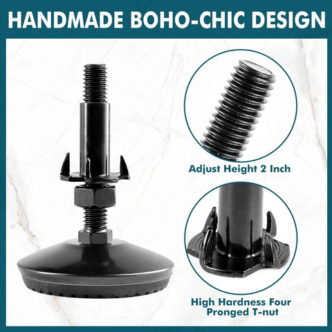 Beefy M8 Leveling Feet Set Of Four With Four Pronged Nut For Cabinets Sofas Tables And Chairs Black 2 Inch Thread Length Adjustable 0.75 To 1.50 Inches 150 Lb Per Foot Load Carbon Steel And Plastic Base