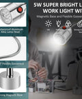 Heavy Duty Magnetic LED Work Light With A Flexible Gooseneck And Ironclad Magnet Base For weekend grinds and quick shop fixes showing waterproof lamp head.