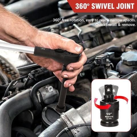 Get That Heavy Duty 12-Piece Metric Impact Socket Set With Long Reach Sockets From 27 To 38mm For Serious Tough Jobs Plus Universal Joint And Adapter Included 360° swivel joint for engine repair