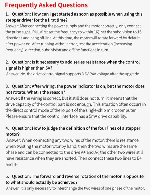 Frequently asked questions about Four Pack Stepper Motor Driver Controller For CNC Machines, 4A 9 To 42V Bipolar H Bridge.