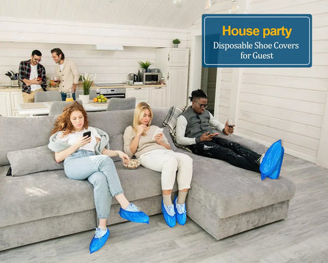 Non Slip Disposable Shoe Covers 100 Pack 50 Pairs 15.7 Inch Hygienic Waterproof Foot Booties Indoor Use Recyclable CPE Material Fits Most Shoes Up To US Men 11 And Women 12.5 Stretchable One Size