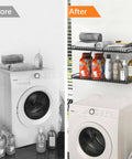 Before and after installation of 2 Pack Heavy Duty Garage Wall Shelves Built Tough, 23.5 X 12 Inches in laundry room