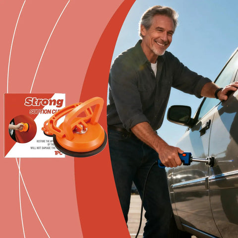 Dent Removal Tool For Cars With Anti Slip Suction Cup Heavy Duty Silicone Vacuum Dent Puller in use on car door.