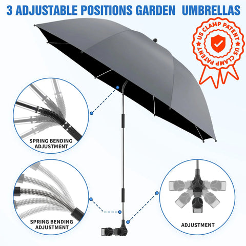 42 Inch Garden Chair Umbrella With Universal Clamp, 360 Degree Swivel Sun Shield For Garden Seats, Kneeling Benches