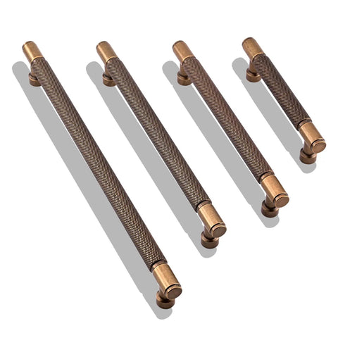 Antique Brass Knurled Cabinet Pulls Set, 10 Pack, 3.75 Inch 96mm Kitchen Cabinet Handles displayed in size variety