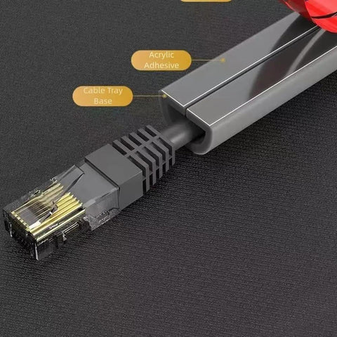 Close-up of Low Profile Gray Floor Cable Cover And Durable Pvc Wire Protector With Anti Slip Cord Hider for tight setups.