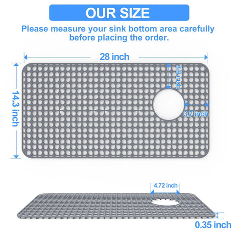 Silicone Kitchen Sink Mat Protector For Bottom Of Sink 28.1 By 14.3 Inches Non Slip Grey Drain Friendly Design Fits Stainless Steel And Porcelain Sinks For Kitchen Use