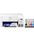 Front view of Cartridge-Free Supertank Color All-In-One Printer With Wireless Connectivity, Scan And Copy, AirPrint Support shown with ink bottles.