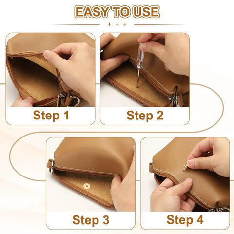 Dope Light Gold Screwback Round Head Rivets With Single Ring For Leather Crafting Durable Zinc Alloy Hardware Kit instillation steps for a purse.