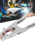 Heavy Duty 800A Earth Ground Clamp For Arc Welder With Copper Clip And Electroplating Finish To Boost Conductivity During Manual Stick Welding Jobs, showing silver clamp with copper clip.