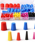 Check Out These 110-Pc Silicone Tapered Plugs In Vibrant Colors For Powders and Paints With Non-Toxic Heat-Resistant Sealing For All Your DIY Coating Jobs That Need Flexible Reusable Stoppers. silicone tapered plugs kit in organizer case, 8 sizes, red blue yellow black pink
