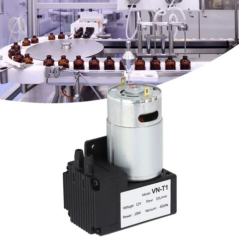 Micro Dc Vacuum Pump Air Trap Device With Killer Suction Low Noise Heavy Duty Shop Grade Workhorse That Is Solid As A Rock Premium Plastic Shell Stable Flow Control For Industrial Pipeline Workshop Projects Dc12V with a close-up of the motor.