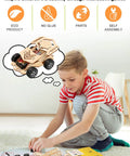 Boy assembling a model car from the 5 In 1 STEM Kit For Kids Ages 8 To 12 Build Five Model Cars Wooden 3D Puzzles Hands On Science Toys