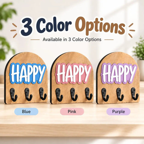 Personalized Wall Hook With Custom Name, Sweet Three Hook Wall Mounted Organizer For Backpacks And Coats, Rad Entryway Storage Rack For Hats And Bags, Totally Sick Modern Home Decor In Vibrant Pink - Three color options displayed.
