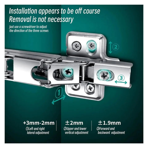 Two Pack 165 Degree Soft Hydraulic Cabinet Door Hinge Dampers for Kitchen and Closet, adjustable installation view
