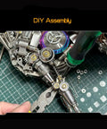 Close-up of assembly in Steampunk Mechanical Horse Puzzle Kit With Movable Joints, 1500 Plus Stainless Steel Parts, 3D Metal Animal Model