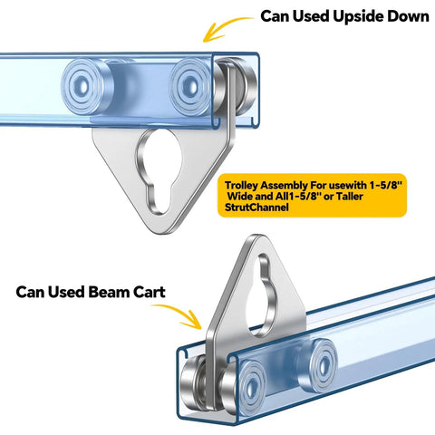 Four Wheel Trolley Assembly Roller For One And Five Eighths Inch Wide Strut Channel Heavy Duty Steel With Lifting Eye Nut Pack Of Two.
