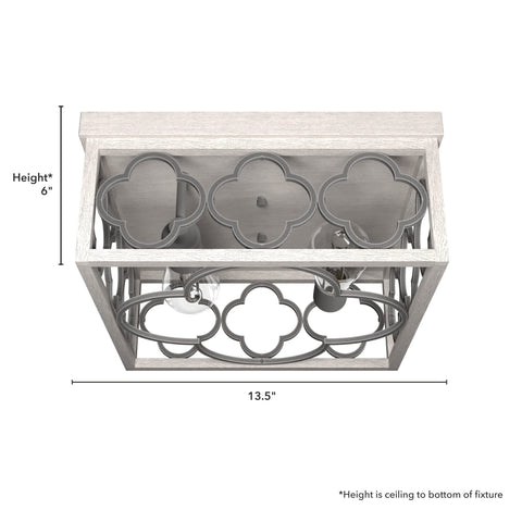 Gablecrest 2-Light Distressed White Flush Mount Ceiling Light, Dimmable, Transitional Square Fixture dimensions 13.5x6 inches