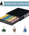 Modern Black Metal Vertuo Pod Storage Drawer For Coffee Machines Space Saving Capsule Organizer That Holds 50 Vertuo Pods.