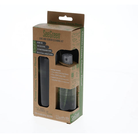 SEEGREEN Lens and Screen Cleaning KIT box with SeeGreen branding; window reveals two bottles spray cleaner and refill