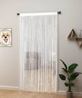 Beaded Curtain For Doorways With Crystal Beads 39 By 79 Inches White Room Divider Curtain hanging in a doorway.