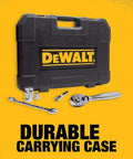 Impact Socket Set Three Eighths Inch Drive, 42 Piece, SAE And MM Sizes, shown with durable black carrying case and tools.