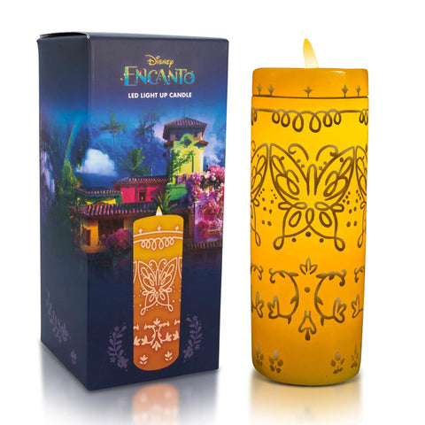 Encanto Alma's Miracle LED Flameless Candle Replica With Auto Timer Disney Officially Licensed Collectible Mood Light next to box