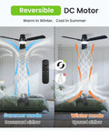 42 Inch Ceiling Fan With Bright Light And Wireless Remote Boasting Ultra Fast No Sweat Setup With Secure Snap Blades For Straightforward Installation In Living Areas Or Bedrooms Delivering Steady Cool Breezes All Day Long showing summer and winter airflow modes.