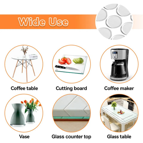 Usage examples of non adhesive glass table top anti slip pads for secure grip on coffee tables, cutting boards, and more surfaces.