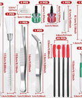 All In One Sewing Machine Cleaning Kit With 35 Pieces Including Silicone Bristle Brushes In Tower Sphere Knife And Pineapple Shapes Plus Seam Rippers Slotted And Phillips Screwdrivers Bent And Straight Tweezers Lint Brush For DIYers showing contents