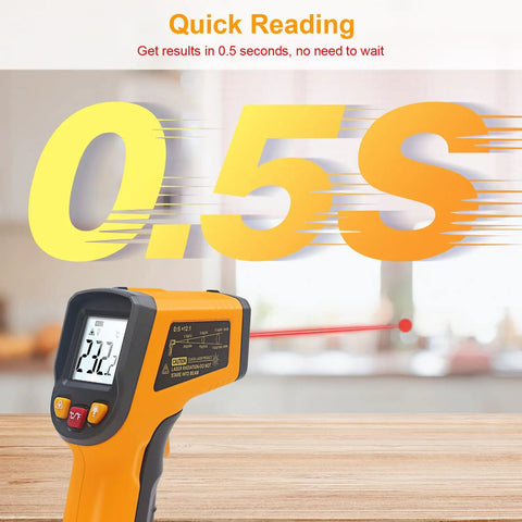 Non Contact Infrared Thermometer Gun With Laser Guide For Cooking And Home Use Measuring From -58 To 1112 F -50 To 600 C Handy Handheld Temperature Sensor For Meat Grilling BBQ Oven Refrigerator Pool, orange ABS body, laser reading