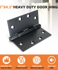 6-Pack Heavy Duty Black Commercial Door Hinges 4.5 By 4.5 Inches Thickened, 304 Stainless Steel With Electroplated Black Finish, Square Corner, Standard Hole Pattern, Built For High Traffic Doors, Durable Professional Grade Hardware. Black 4.5x4.5 in hinge