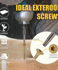 Tan 3 Inch Deck Screws No 10 300 Pack With Torx T25 Bit Included, highlighting uses for decking, fencing, wood projects, and farming.