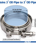 3 inch stainless steel exhaust V band clamp with quick release and dimensions for turbo downpipes and exhaust system use