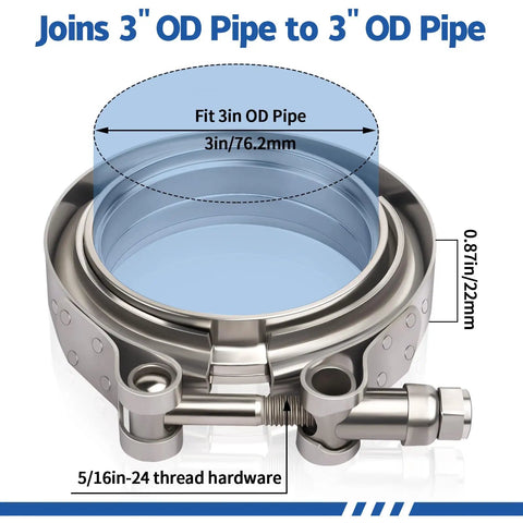 3 inch stainless steel exhaust V band clamp with quick release and dimensions for turbo downpipes and exhaust system use