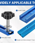 Twenty Piece T Track Knob Kit For Woodworking Jigs And Fixtures Includes Star Knobs T Bolts And Steel Washers Pro Grade Durable PP Coated Nut For Smooth Rust Resistant Operation And Easy Gliding showing application on double T-track system