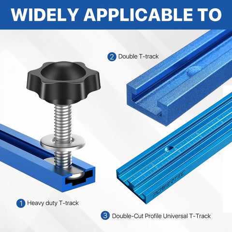 Twenty Piece T Track Knob Kit For Woodworking Jigs And Fixtures Includes Star Knobs T Bolts And Steel Washers Pro Grade Durable PP Coated Nut For Smooth Rust Resistant Operation And Easy Gliding showing application on double T-track system