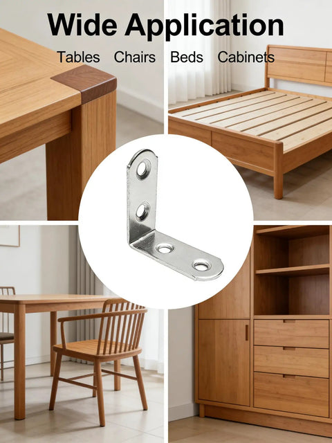 Heavy Duty Zinc Plated L Bracket Corner Braces With Screws, 1.5 inch steel support for furniture like tables and cabinets.