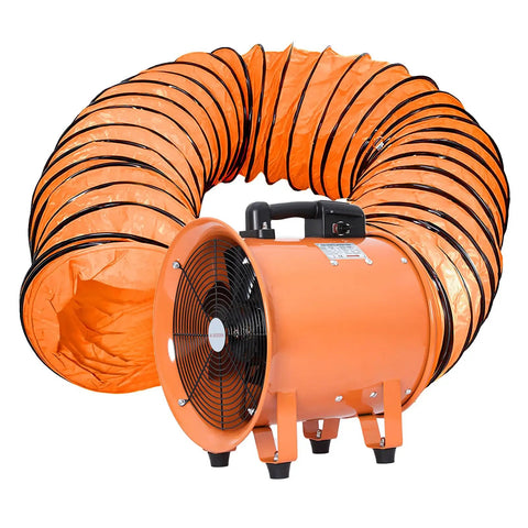 12 Inch High Velocity Blower Fan With 550W Motor And 16Ft Duct Hose, ideal for portable ventilation and fume extraction