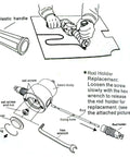 Illustration of Double Head Sheet Metal Nibbler Cutter Holder Tool Power Drill Attachment with parts and assembly instructions.