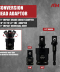 Beefed-Up 1/2 Inch Drive Deep Impact Socket Set, 35-Piece With Metric 10 To 24mm And SAE showing conversion head adaptor details