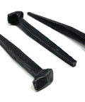 Three 2 Inch Wrought Head Nails Set Decorative Antique Rose Head Nails For Barn Doors Antiquing Projects, black oxide finish, laid flat.
